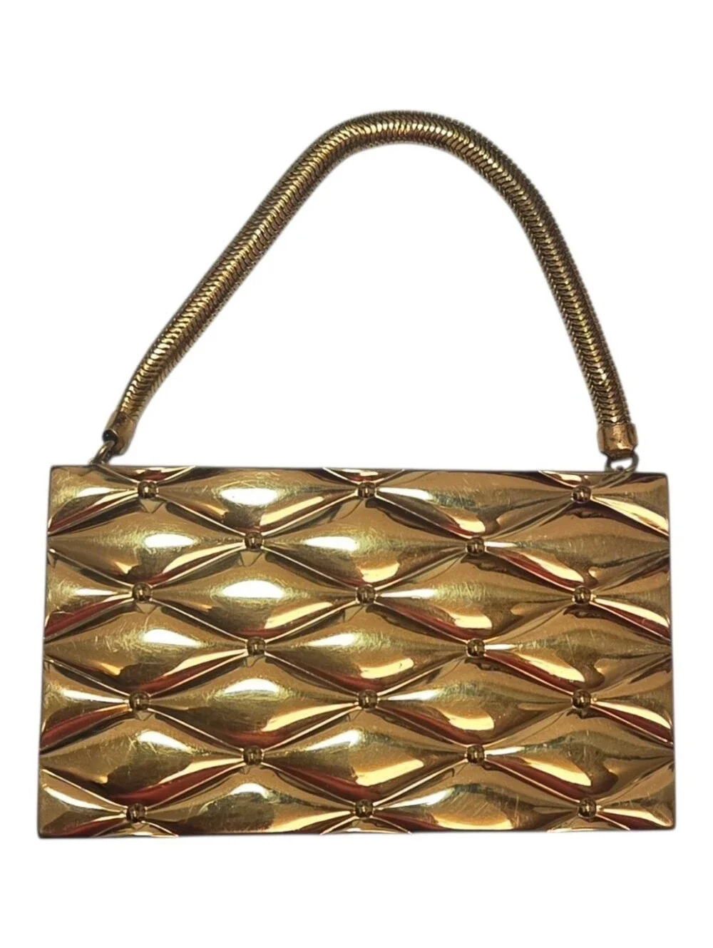 Vintage Evans 1950s Womens Minaudiere Compact Wristlet Purse Gold Tone